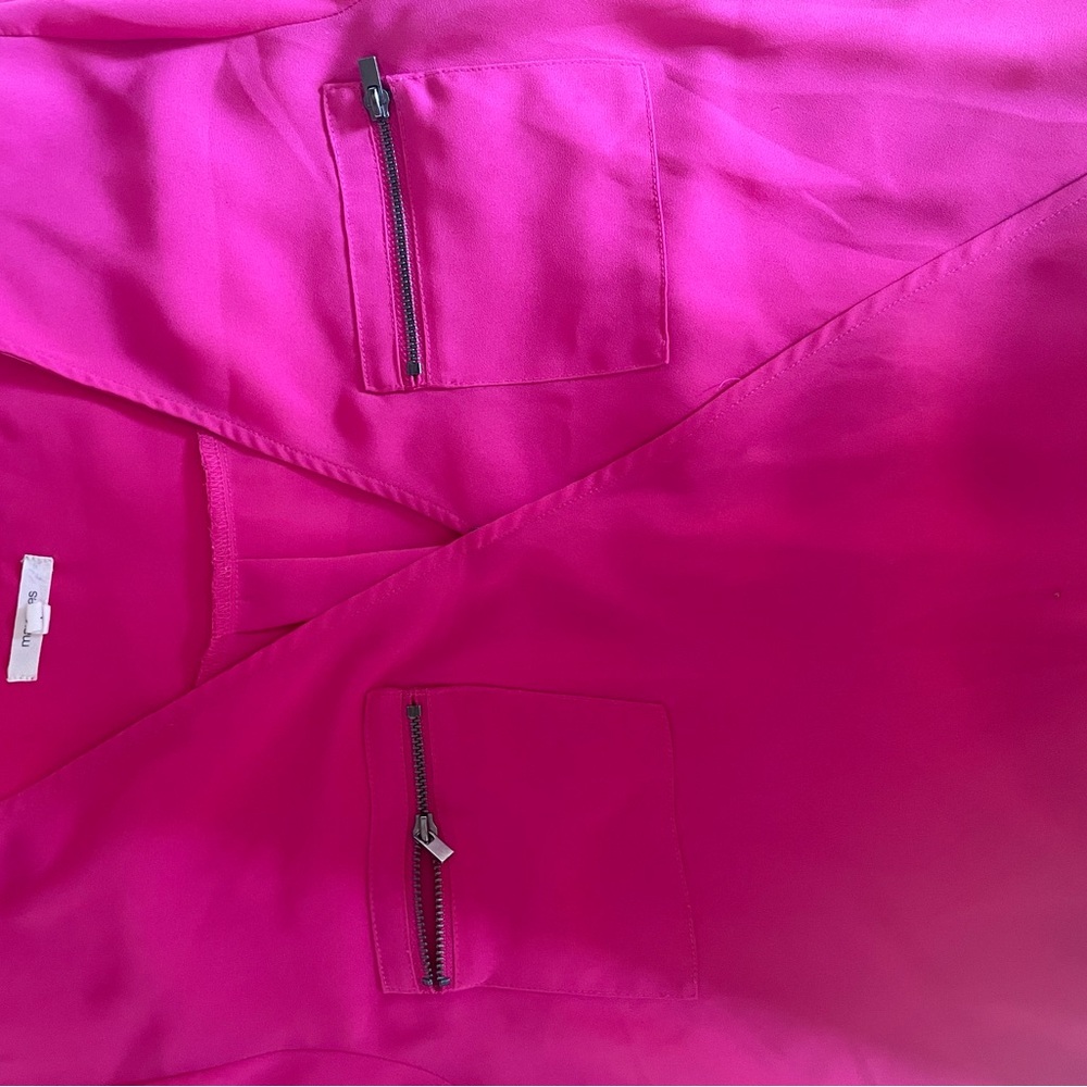 Maurices Hot Pink Sheer Crossover top! Size Large! Zipper chest pockets. Nursing - Picture 4 of 6